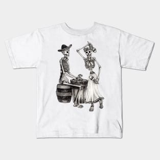 Sugar skull playing drum and dancing celebration day of the dead. Kids T-Shirt